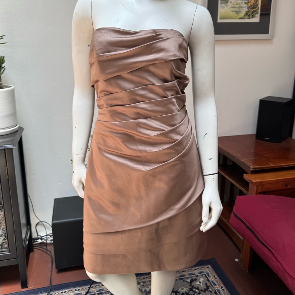 David's Bridal Gold Ruched Strapless Sheath Dress